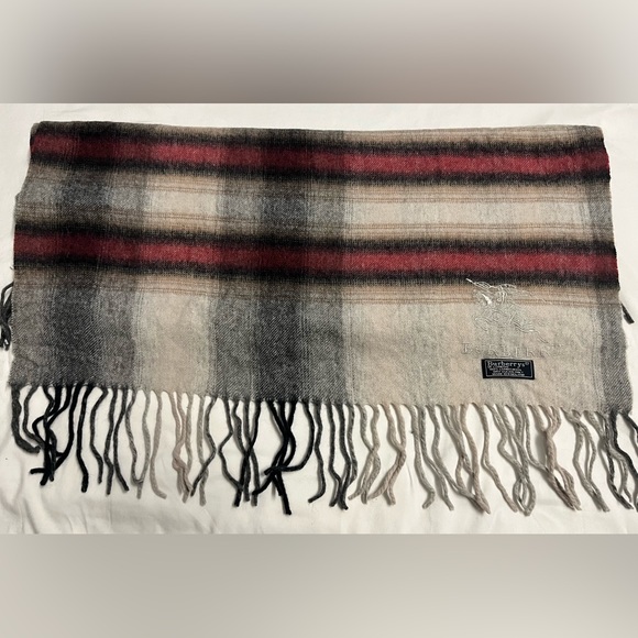 Vintage Burberrys Nova Check Beige Maroon Scarf - Picture 1 of 2